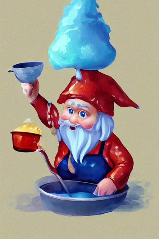 Image similar to gnome bathing in gravy, digital art, trending on artstation