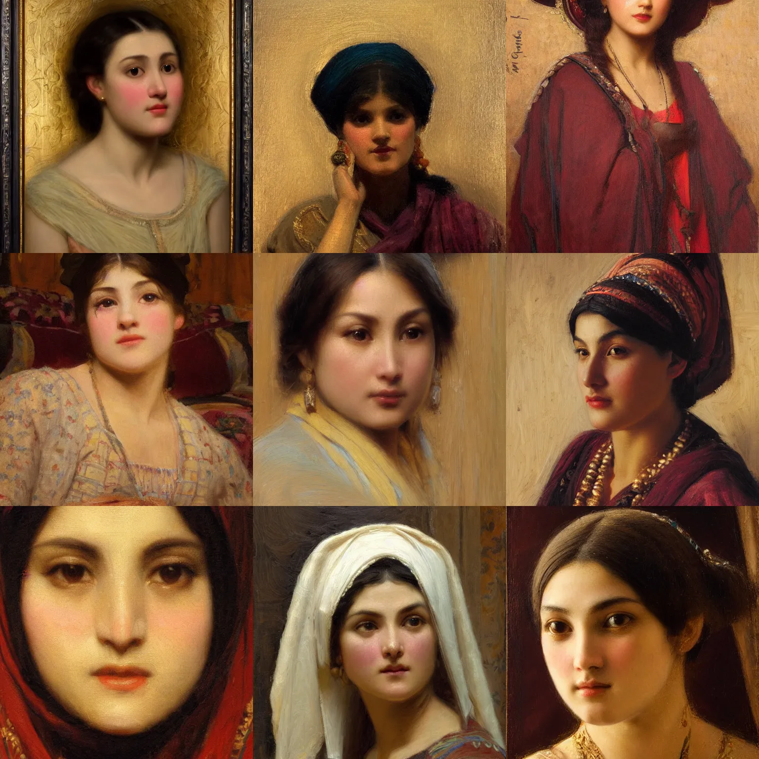 Prompt: orientalism face detail of a cute female scholar by edwin longsden long and theodore ralli and nasreddine dinet and adam styka, masterful intricate art. oil on canvas, excellent lighting, high detail 8 k