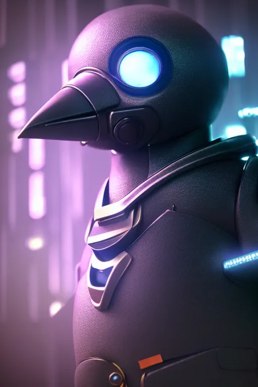 Image similar to high quality 3 d render very cute cyborg crow! incorporated speakers!, cyberpunk highly detailed, unreal engine cinematic smooth, in the style of blade runner & detective pikachu, hannah yata charlie immer, moody light, low angle, uhd 8 k, sharp focus