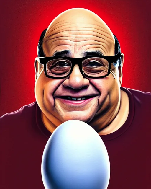 Image similar to painting portrait of danny devito as an egg, cartoon, warm lighting, danny devito has an egg body, movie poster, illustration by bartek fedyczak, erak note, tooth wu, neil richards, kan liu, siwoo kim, jisu choe, trending on art station