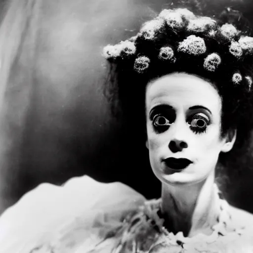 Image similar to dslr photo portrait still of young elsa lanchester as the bride, frankenstein, by gustave dore, 8 5 mm, f 1. 8,