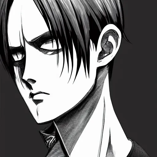 Image similar to Levi Ackerman, elegant, 2d, ultra highly detailed, digital painting, smooth, sharp focus, artstation, black and white art by Hajime Isayama