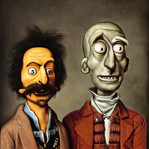 Image similar to a portrait of rick sanchez and morty smith from rick and morty by giuseppe arcimboldo