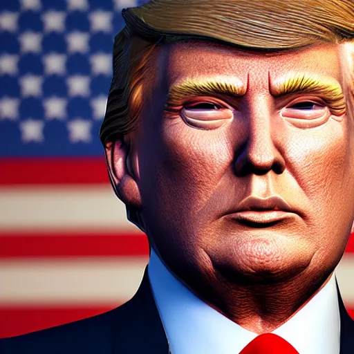 Prompt: a close up of Donald Trump, a character portrait by Pogus Caesar, cgsociety, afrofuturism, rendered in unreal engine, unreal engine 5, unreal engine,