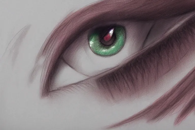 Image similar to sultry look in her eyes Yuffie Kisaragi close-up portrait looking straight on, complex artistic color pencil sketch illustration, full detail, gentle shadowing, fully immersive reflections and particle effects, chromatic aberration.