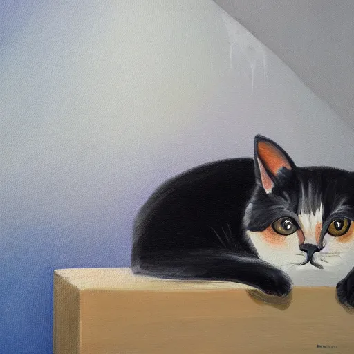 Image similar to painting of a cat hanging at an art gallery, artistic, 4 k, popular