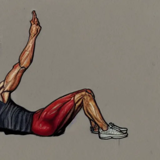 Prompt: coloured drawing of a man leg pressing,