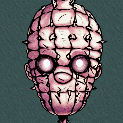 Image similar to chibi Pinhead from kawaii Hellraiser manga, illustration, clean lines, 4k