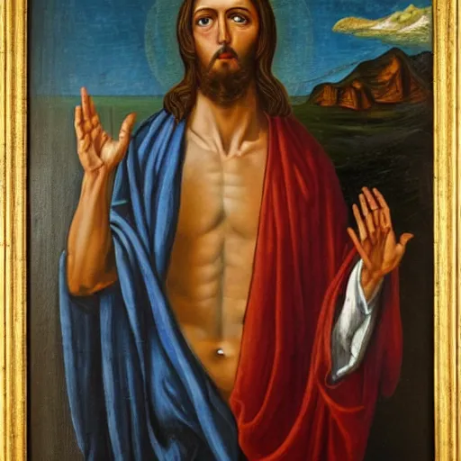 Image similar to Jesus Christ's wound infected with reality television, oil painting, masters, MET collection