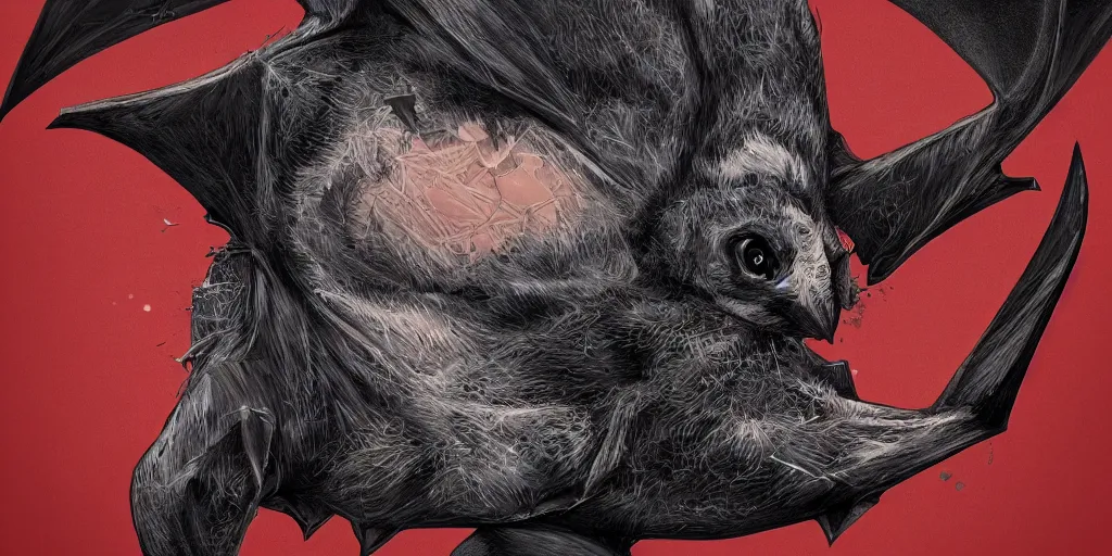 Image similar to portrait of a bat, 8 k, by tristan eaton, trending on deviantart, face enhance, hyper detailed, minimalist, super detailed, cinematic, unreal engine, octane render, chalk texture on canvas