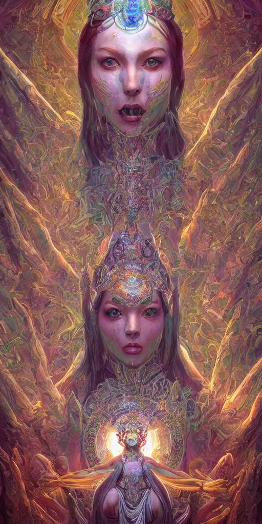 Prompt: symmetry!! a beautiful goddess worshipped by the people, psychedelic fractals, trippy, very detailed, perfect lighting, perfect composition, 4 k, artgerm, derek zabrocki, greg rutkowski