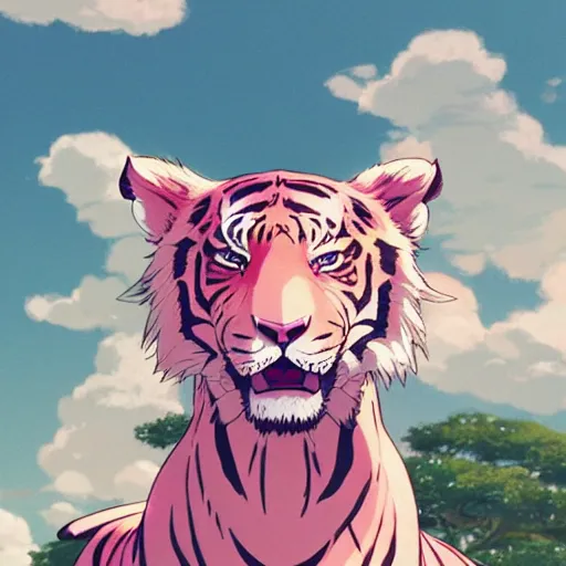 Image similar to a pink tiger wearing a lab coat, illustration concept art anime key visual trending pixiv fanbox by wlop and greg rutkowski and makoto shinkai and studio ghibli and kyoto animation symmetrical facial features