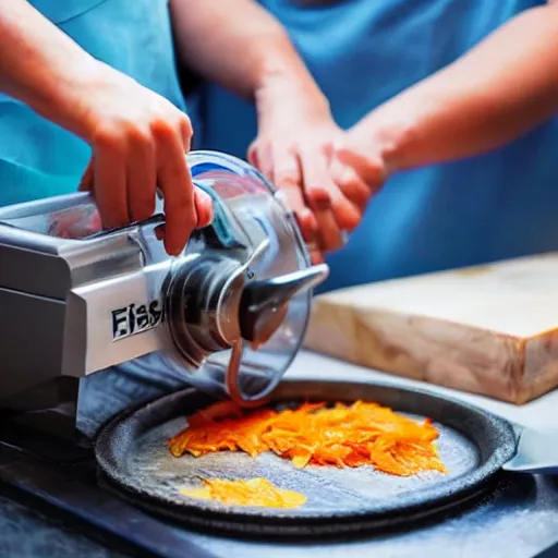 Image similar to fish being cut in a food processor