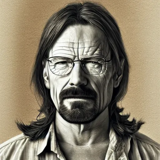 A Detailed Portrait Of Walter White With Long Hair, 