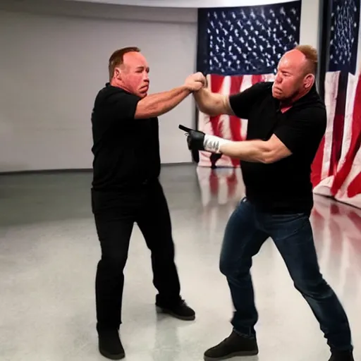 Prompt: alex jones fighting alex jones