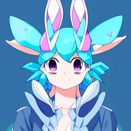 Image similar to aesthetic portrait of a shiny blue sylveon, anime style, super cute, character design, artstation, 4 k, ultra detailed digital art