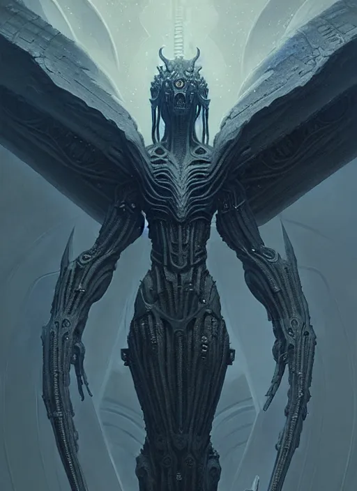 Prompt: rebulon the ancient arch angel - demon, by greg rutkowski and giger, masterpiece concept art, 8 k, intricate detail, cinematic lighting, epic pose, deep colors, majestic view