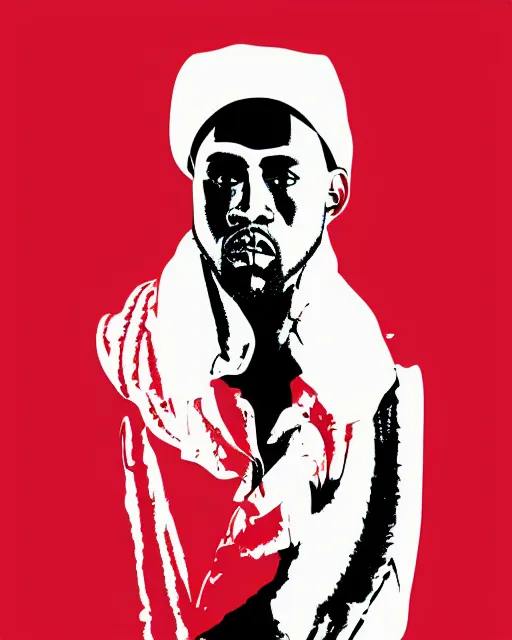 Image similar to Malika Favre minimalist vector digital illustration of Kanye West on red background