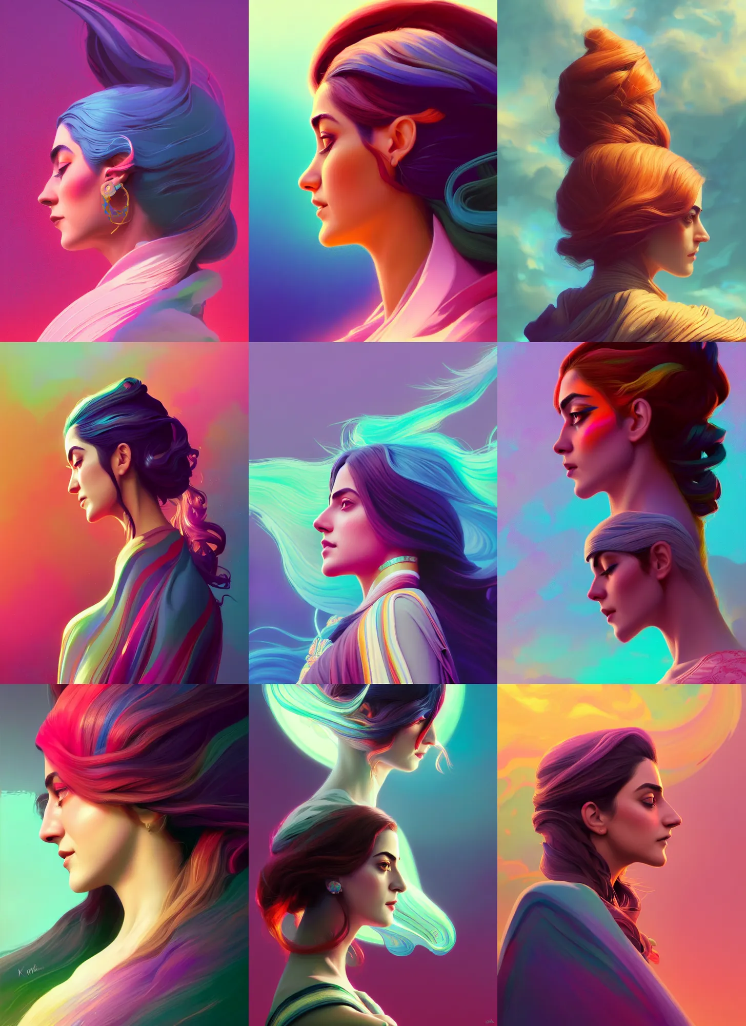 Prompt: side profile cenetered painted portrait, maya ali, wizard, aion matte painting concept art, art nouveau, beautifully backlit, swirly vibrant color lines ripples, pastel colors, aesthetic octane render!, 8 k hd resolution, by ilya kuvshinov and cushart krentz and gilleard james