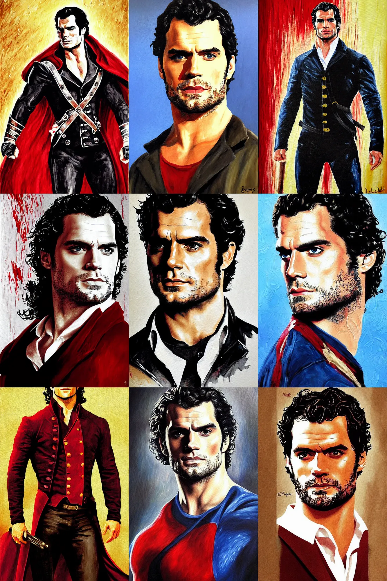 Prompt: henry cavill, painting by enjolras delphin