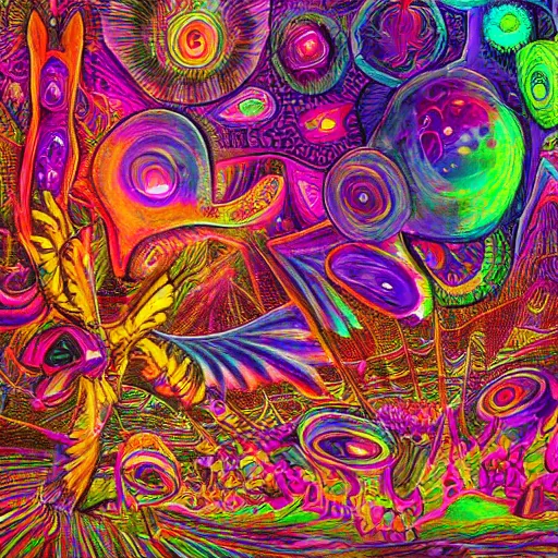 Image similar to dmt trip to another dimension, highly detailed, bright tones, abstract