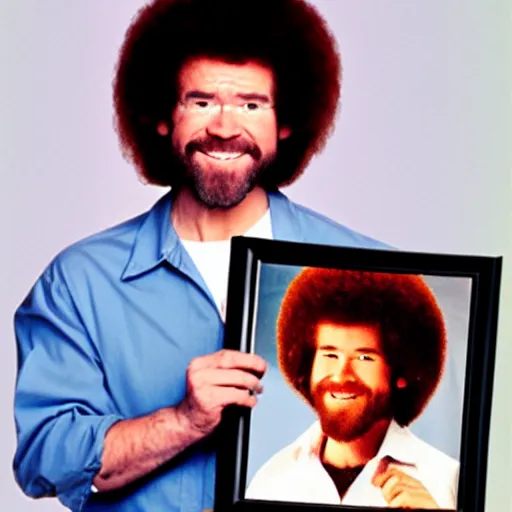 Image similar to bob ross holding a picture of bob ross holding a picture of bob ross holding a picture of bob ross