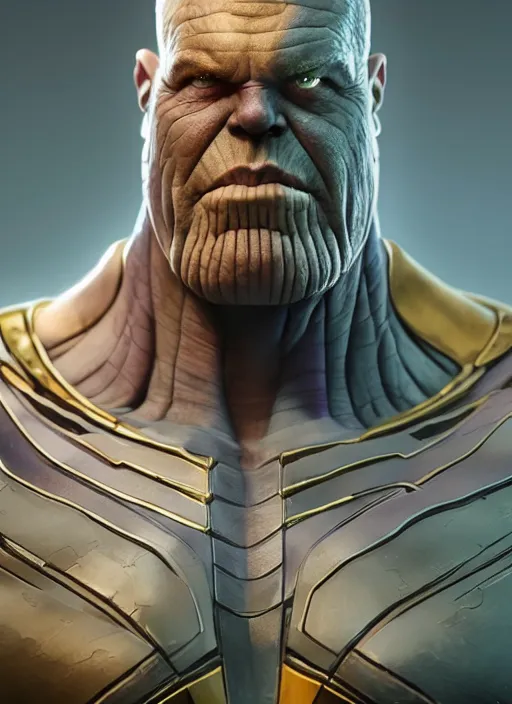 Image similar to thanos, au naturel, hyper detailed, digital art, trending in artstation, cinematic lighting, studio quality, smooth render, unreal engine 5 rendered, octane rendered, art style by klimt and nixeu and ian sprigger and wlop and krenz cushart