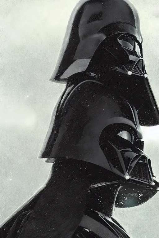 Prompt: darth vader from sideview with large shoulders, armor, ethereal horror fantasy art by greg rutkowski and magali villanueve and monet con