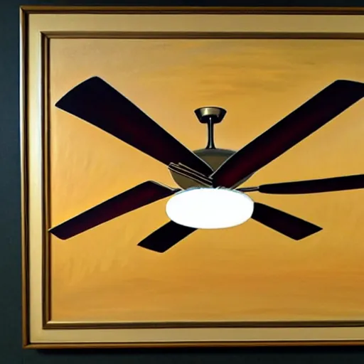 Prompt: an oil painting of a ceiling fan designed by frank lloyd wright