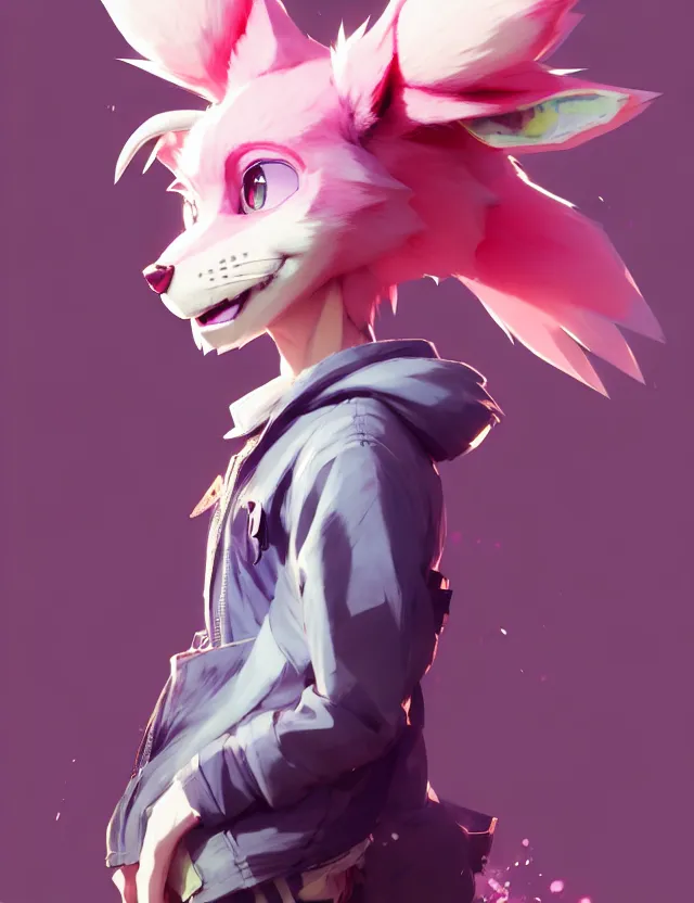 Image similar to a beautiful fullbody portrait of a cute anime boy with pink hair and pink wolf ears. character design by cory loftis, fenghua zhong, ryohei hase, ismail inceoglu and ruan jia. artstation, volumetric light, detailed, photorealistic, fantasy, rendered in octane