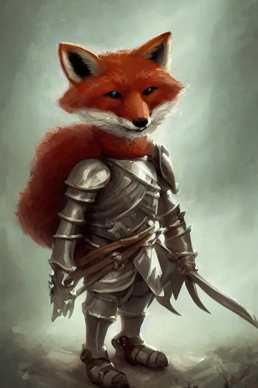 Image similar to cute little anthropomorphic foxy knight wearing a cape and a crown, tiny, small, miniature fox, baby animal, short, pale blue armor, cute and adorable, pretty, beautiful, DnD character art portrait, matte fantasy painting, DeviantArt Artstation, by Jason Felix by Steve Argyle by Tyler Jacobson by Peter Mohrbacher, cinematic lighting