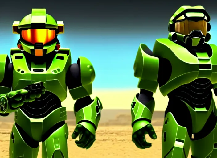 Image similar to marioand masterchief!!!!!!! in 3 d video game screenshot!!! from the new master chief video game mario halo master chief