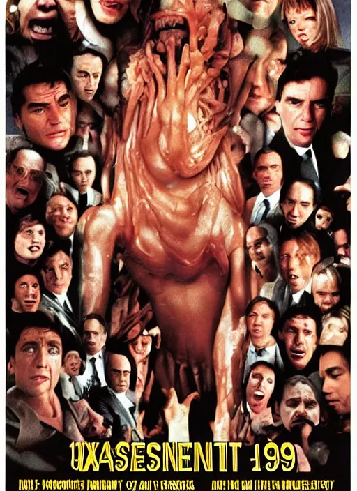 Image similar to an ExistenZ (1999) movie poster composed entirely of Flesh and human teeth, highly detailed