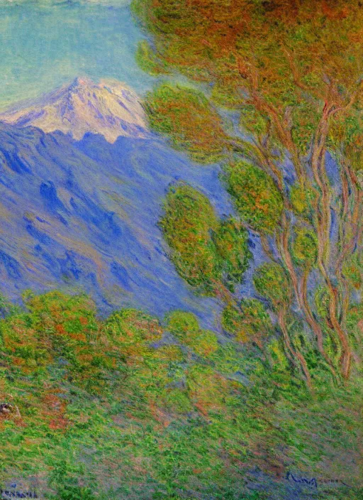 Prompt: a landscape of the andes mountain range of santiago de chile impressionist painting by monet