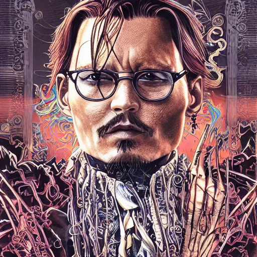 Image similar to portrait of crazyjohnny depp, symmetrical, by yoichi hatakenaka, masamune shirow, josan gonzales and dan mumford, ayami kojima, takato yamamoto, barclay shaw, karol bak, yukito kishiro