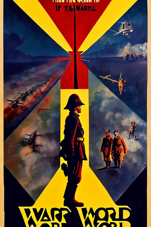 Prompt: poster for the film, the war destroyed the world, art for the film in color, art in 4 k