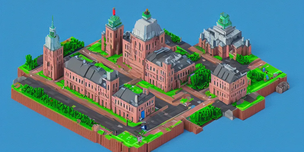 Image similar to voxel art of Stockholm, isometric view