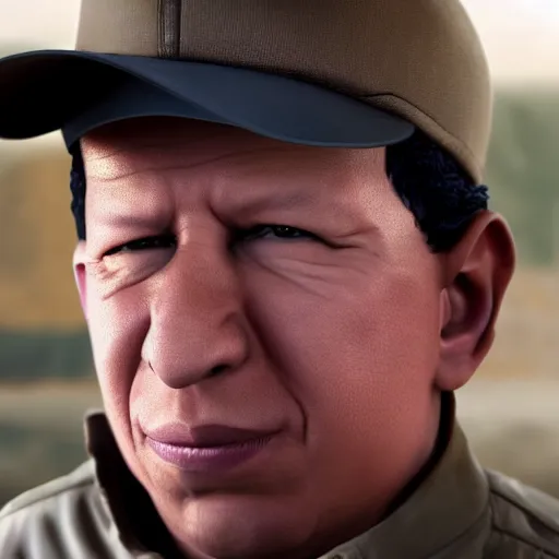 Image similar to A still of Hugo Chávez as Solid Snake from Metal Gear Solid, 4k, photograph, photoreal, realistic, highly detailed, promo shoot, award winning