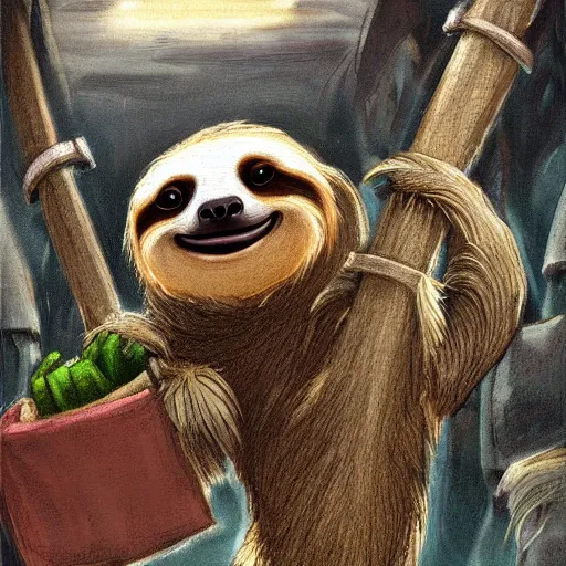 Image similar to a fantasy artwork of a sloth shopping for groceries