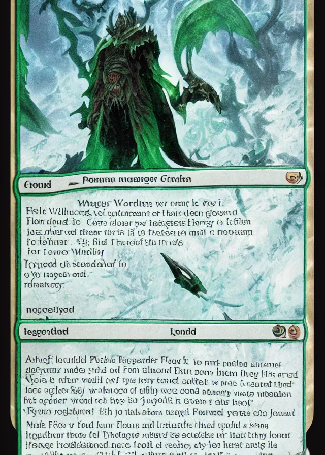 Image similar to flood warden. magic the gathering card. full mtg card