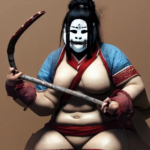 Image similar to faceless, tetsubo wielding masked female shugoki squatting, o - yoroi, kabuto, forhonorgame, rubenesque, ukiyo - e, cgsociety