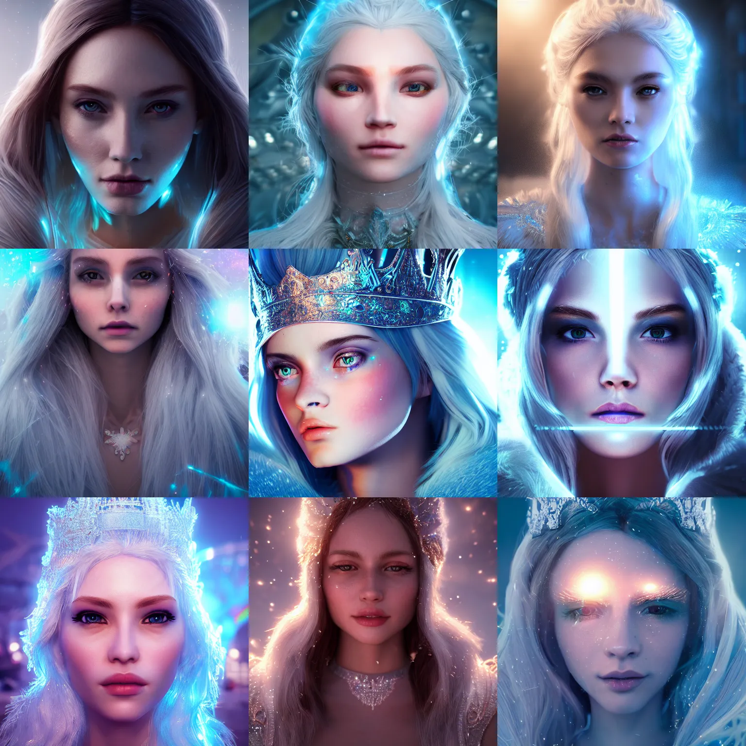 Prompt: portrait art of an Ice Queen 8k ultra realistic , lens flare, atmosphere, glow, detailed,intricate, full of colour, cinematic lighting, trending on artstation, 4k, hyperrealistic, focused, extreme details,unreal engine 5, cinematic, masterpiece