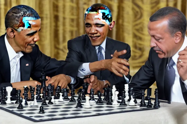 Image similar to barack obama and recep tayyip erdogan playing chess