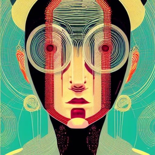 Prompt: portrait of female android by victo ngai