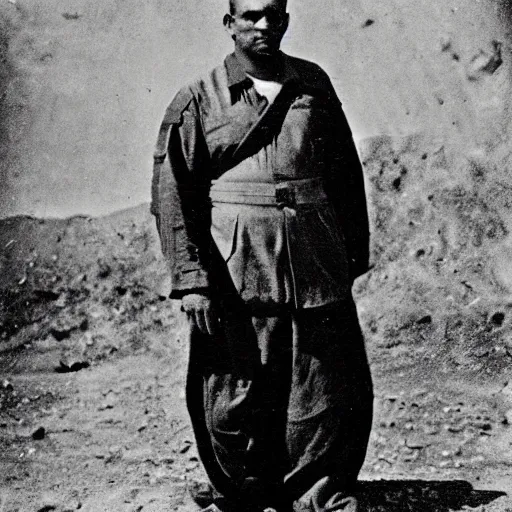 Prompt: peter griffin in iraq, black and white, early 1 9 0 0 s photograph