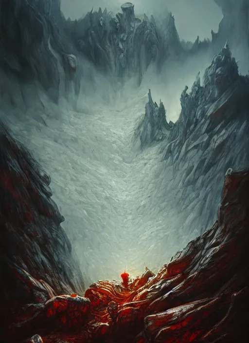 Image similar to a monster in the mountains of hell, oil painting by tomasz jedruszek, cinematic lighting, pen and ink, intricate line, hd, 4 k, million of likes, trending on artstation