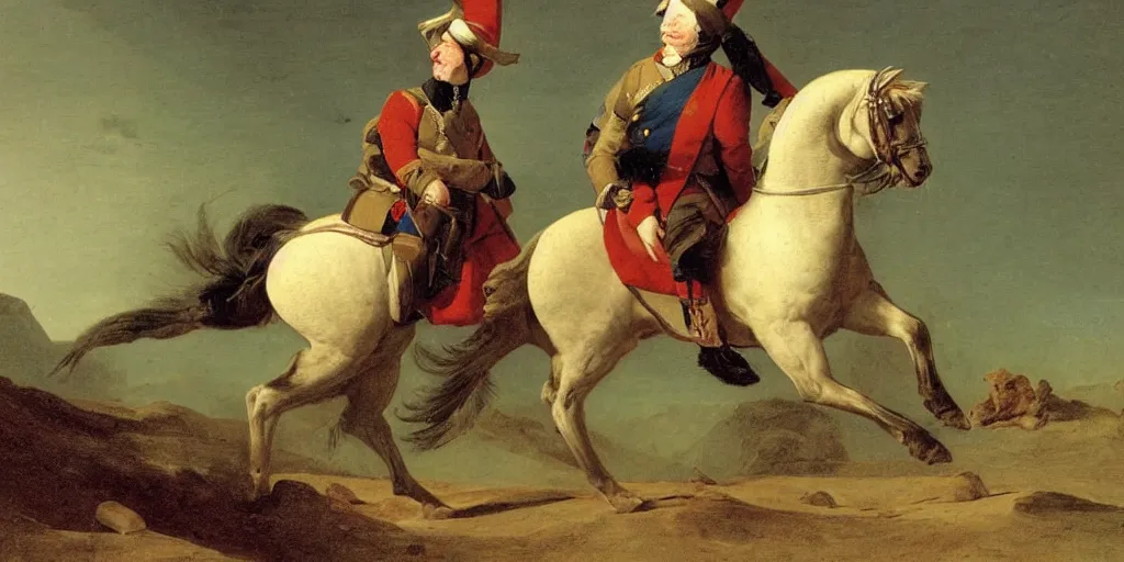 Image similar to a gerbil in military clothing riding a horse, by Jacques-Louis David