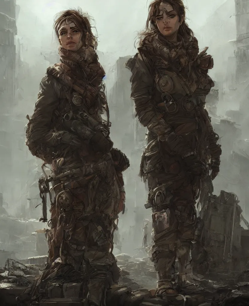 Image similar to portrait of survivalist woman in a post apocalyptic city, beautiful concept art trending on artstation by senior concept artist