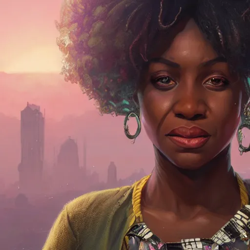 Image similar to highly detailed portrait of an african american woman in superhero costume in gta v, stephen bliss, unreal engine, fantasy art by greg rutkowski, loish, rhads, ferdinand knab, makoto shinkai and lois van baarle, ilya kuvshinov, rossdraws, tom bagshaw, global illumination, radiant light, detailed and intricate environment