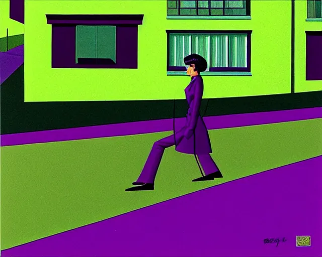 Image similar to a purple green and black painting by guy billout